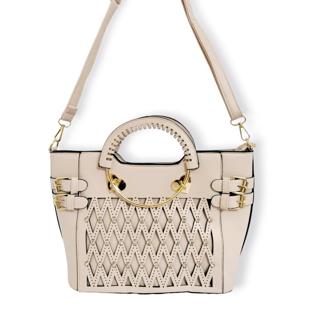 Elegant stylish crystal studded hand / shoulder bag cream hand/shoulder bags