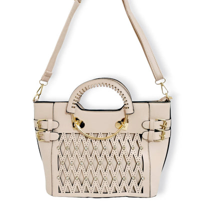 Elegant stylish crystal studded hand / shoulder bag cream hand/shoulder bags