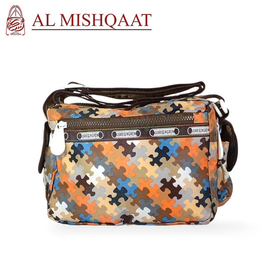 Brown puzzle triple zipper bag shoulder bag / crossbody bag