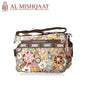 Light brown floral triple zipper bag shoulder bag / crossbody bag