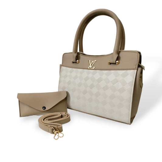 Textured designed 2 pcs Hand/Shoulder bags Beige hand/shoulder bags