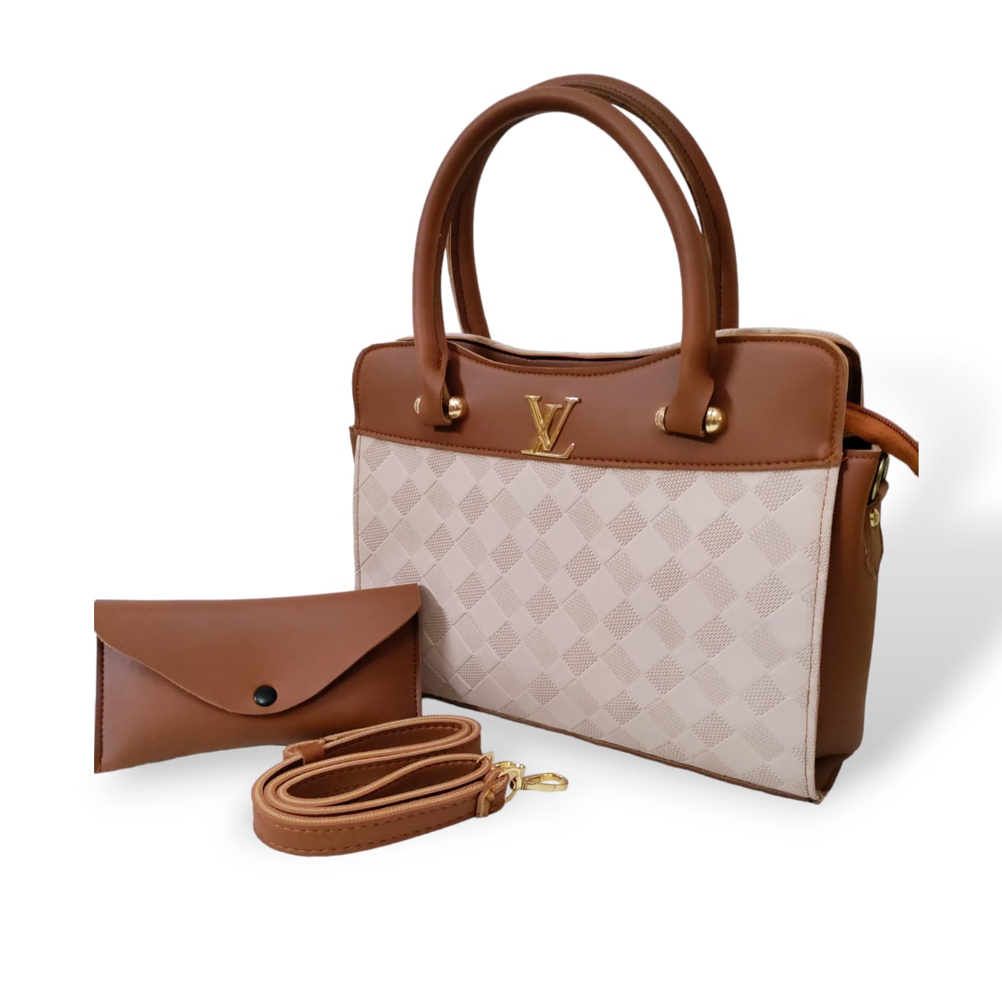 Textured designed 2 pcs Hand/Shoulder bags Brown hand/shoulder bags