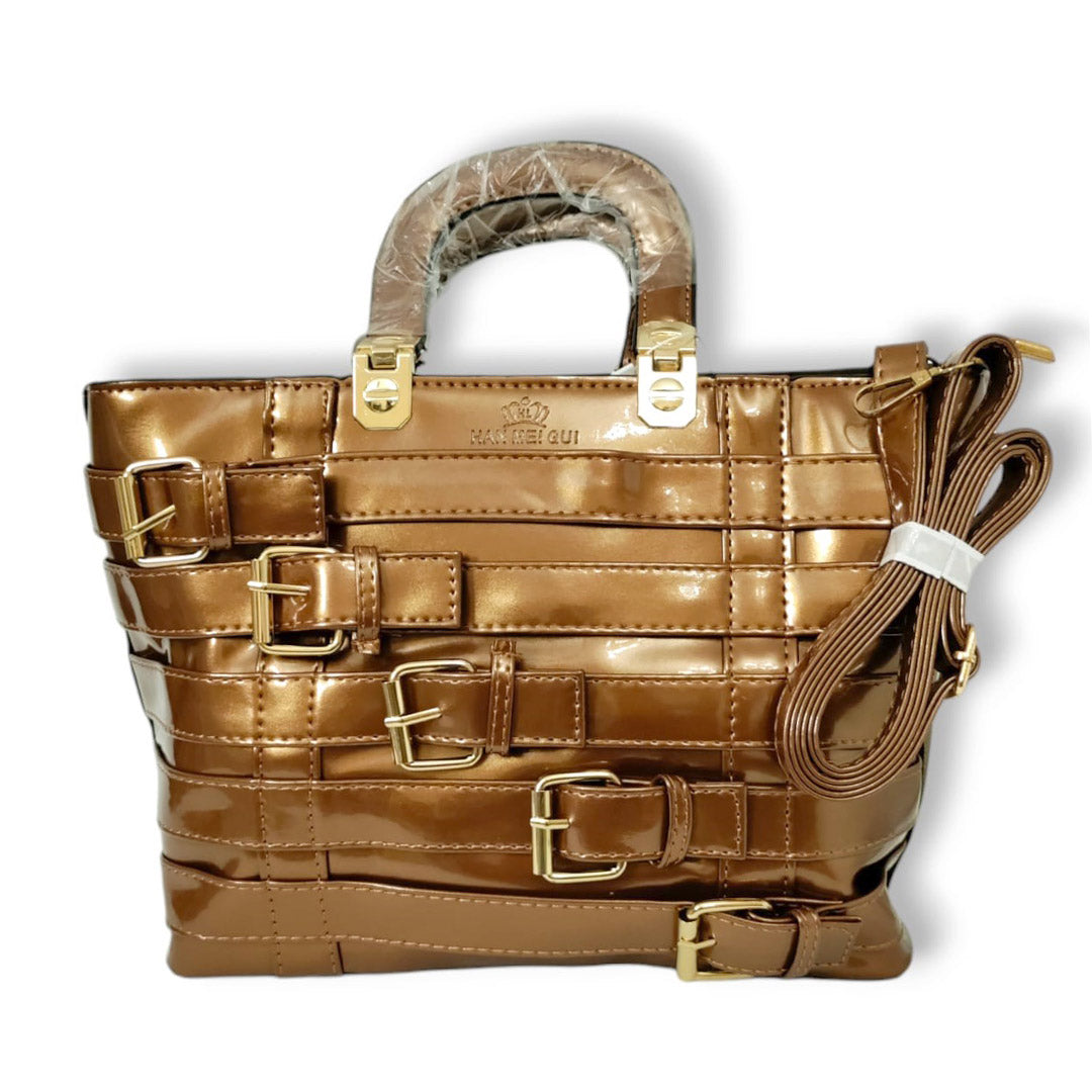 Artificial metallic belts hand / shoulder bag Bronze hand/shoulder bags