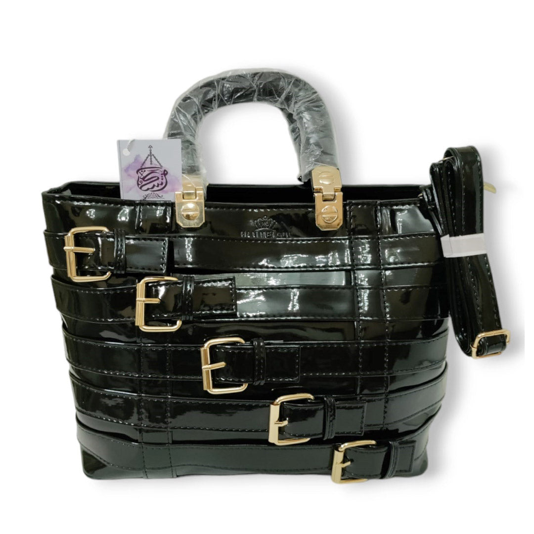 Artificial metallic belts hand / shoulder bag Black hand/shoulder bags