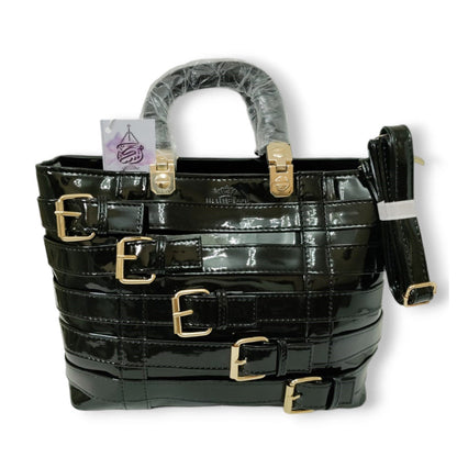 Artificial metallic belts hand / shoulder bag Black hand/shoulder bags