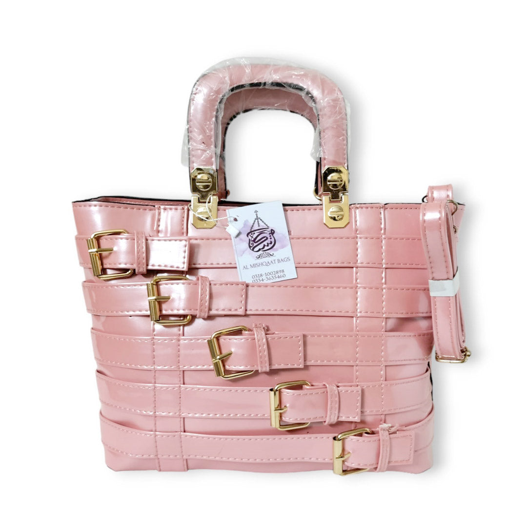 Artificial metallic belts hand / shoulder bag Pink hand/shoulder bags