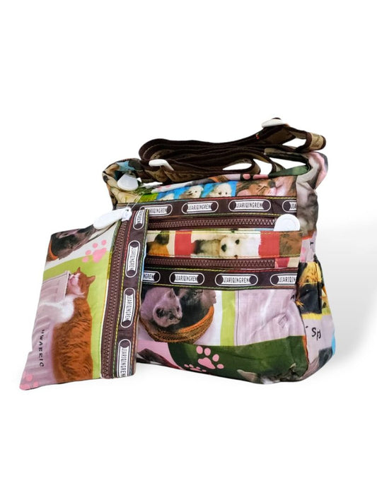 Brown Cat White Zipper Crossbody Bag Brown hand/ shoulder/ crossbody bags