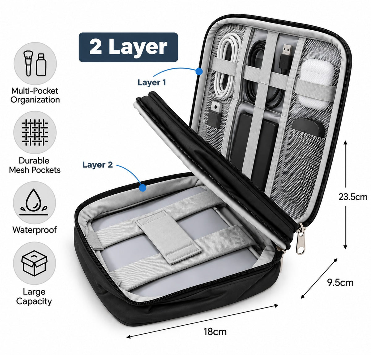 2 Layer Travel Gadgets And Cables Organizer