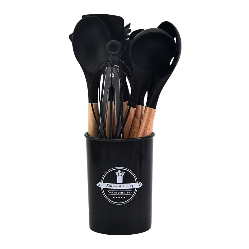 12pcs silicone utensils set Black kitchen accessories