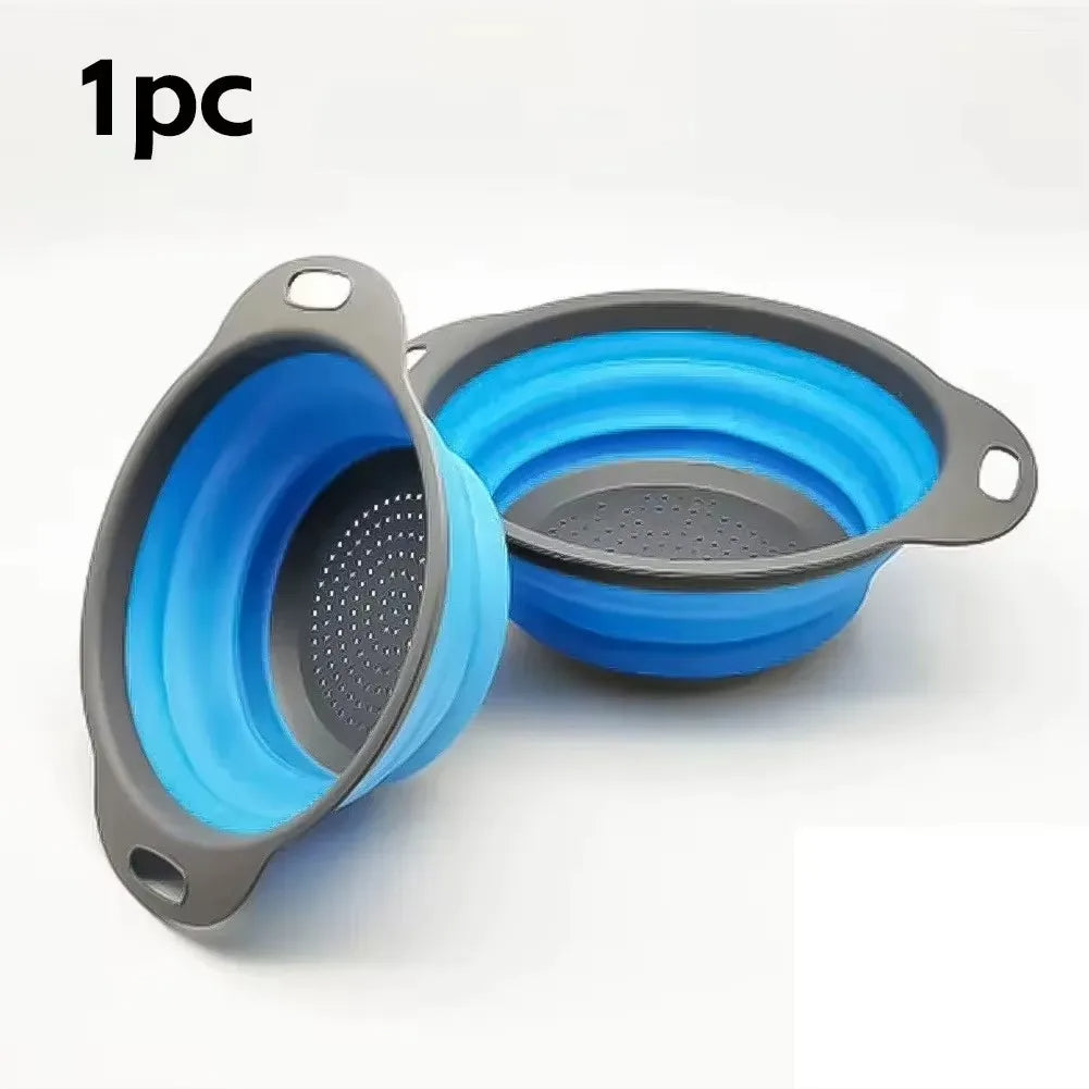 Small Silicone foldable strainer Blue adjustable
