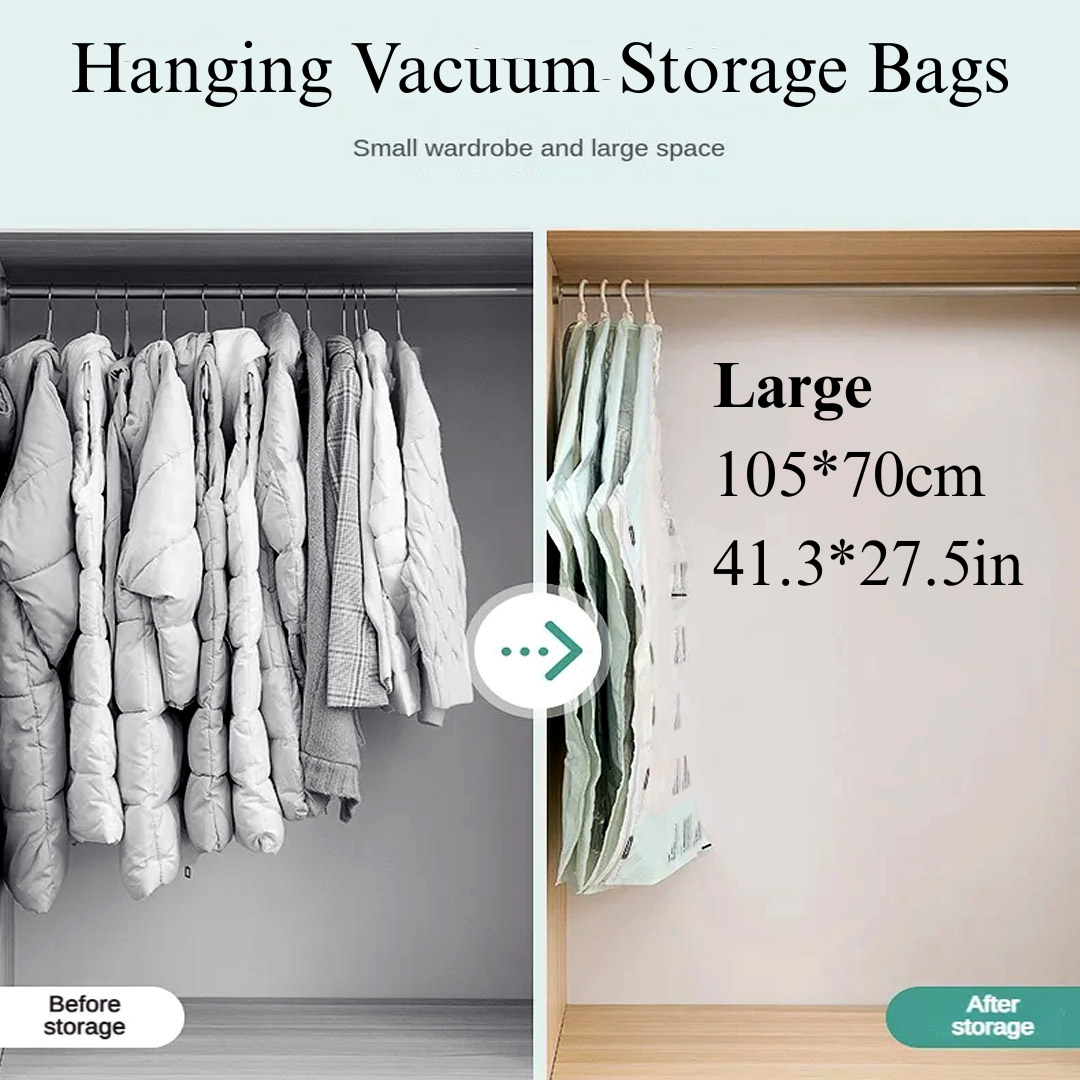 hanging vacuum storage bags for clothes, Large size.