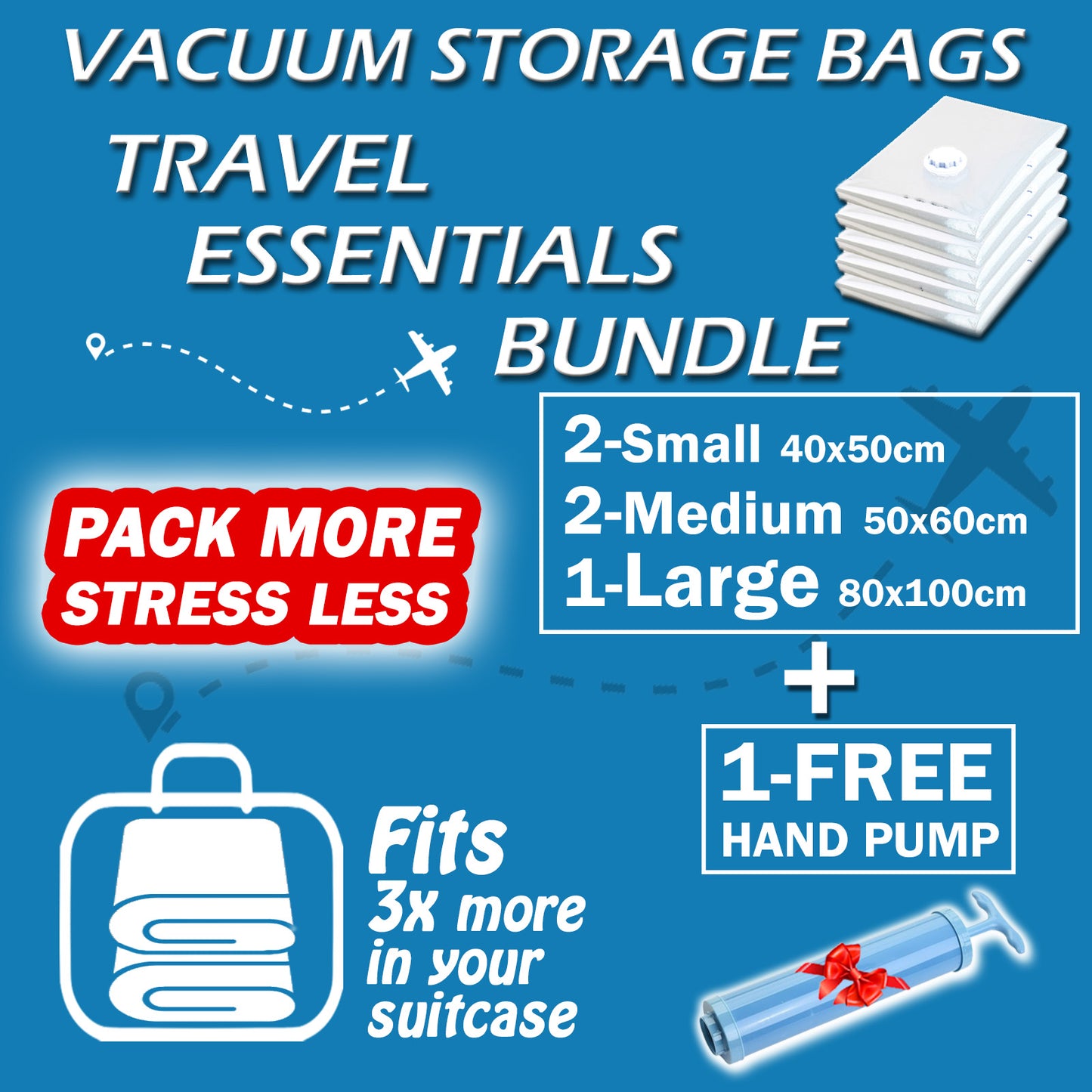 Travel Essentials Vacuum Bags Bundle 6 pcs set