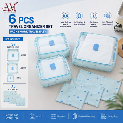 6 PCS Travel Organizer Packing Cube Set – Cubes & Flat Pouches