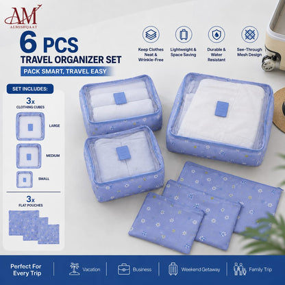 6 PCS Travel Organizer Packing Cube Set – Cubes & Flat Pouches